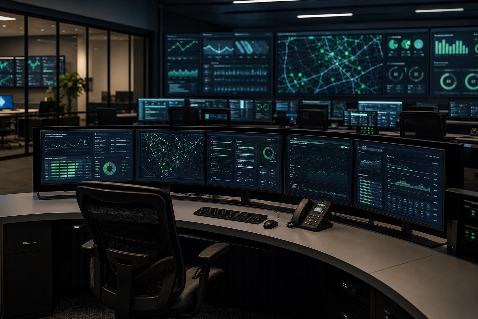 NOC operators reviewing multi-tenant charging network health