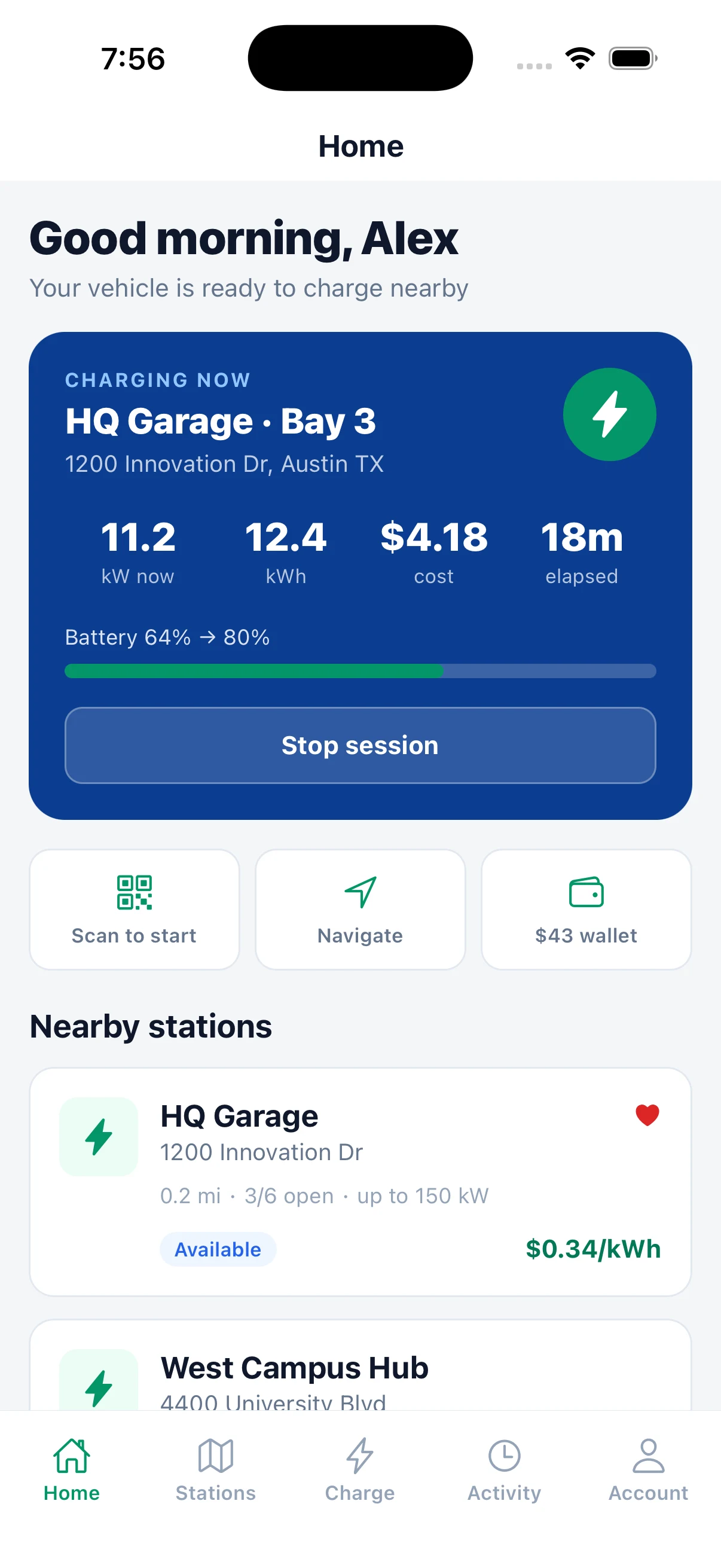 DeviceNIQ Driver iOS — nearby stations with availability and pricing