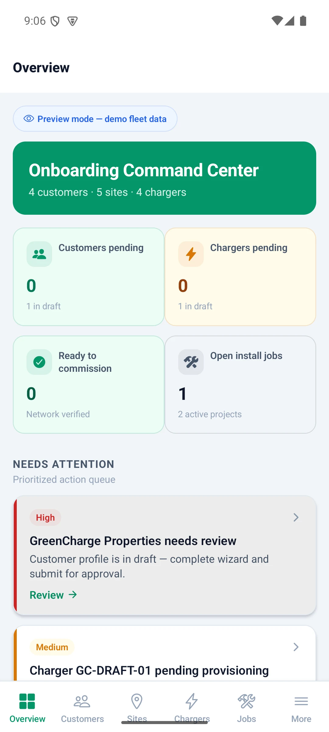 DeviceNIQ Onboarding Android — command center overview with deployment pipeline